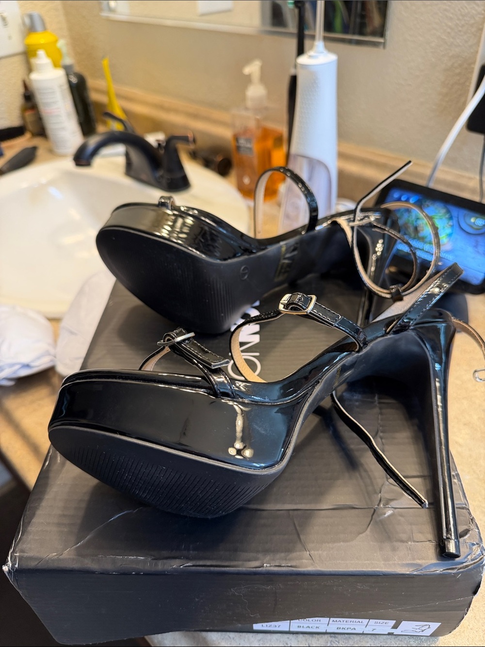 Brand New Fashion Nova Black Patent Platform Slingback Heels - Picture 3 of 5